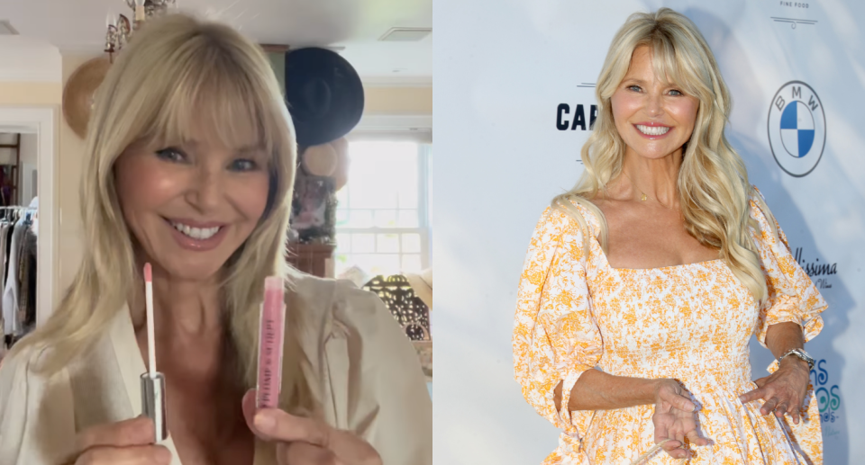 Christie Brinkley shared her go-to lip gloss with her 797K Instagram followers.  Images via Getty, Instagram/ChristieBrinkley.