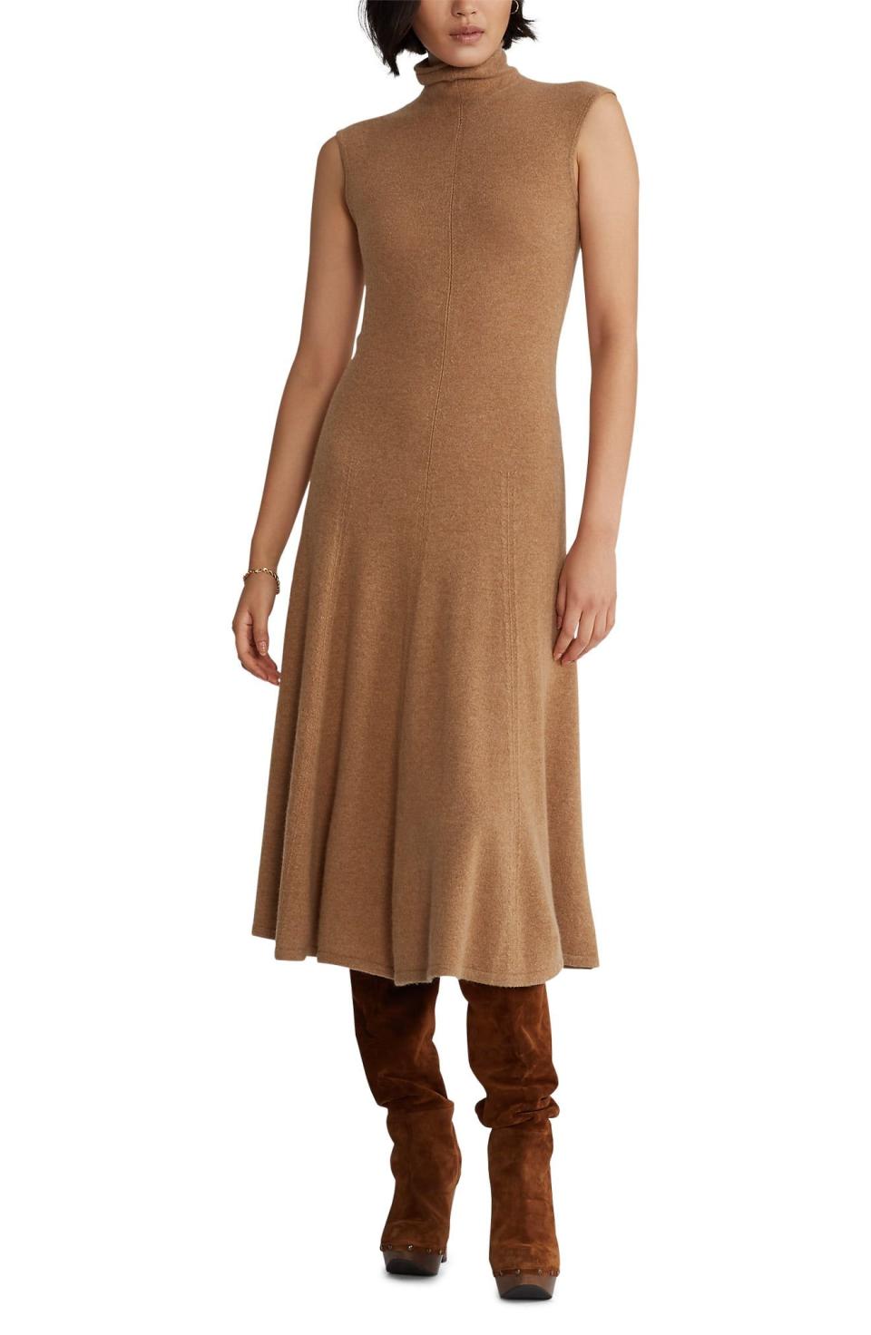 Polo Ralph Lauren Turtleneck Fit & Flare Cashmere Midi Dress