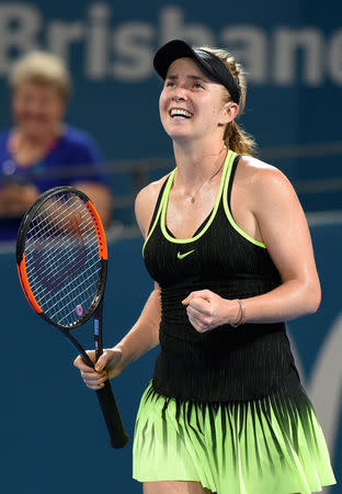 Tennis - Brisbane International - Pat Rafter Arena, Brisbane, Australia - 5/1/17 Ukraine's Elina Svitolina reacts after winning her match against Germany's Angelique Kerber. REUTERS/Steve Holland