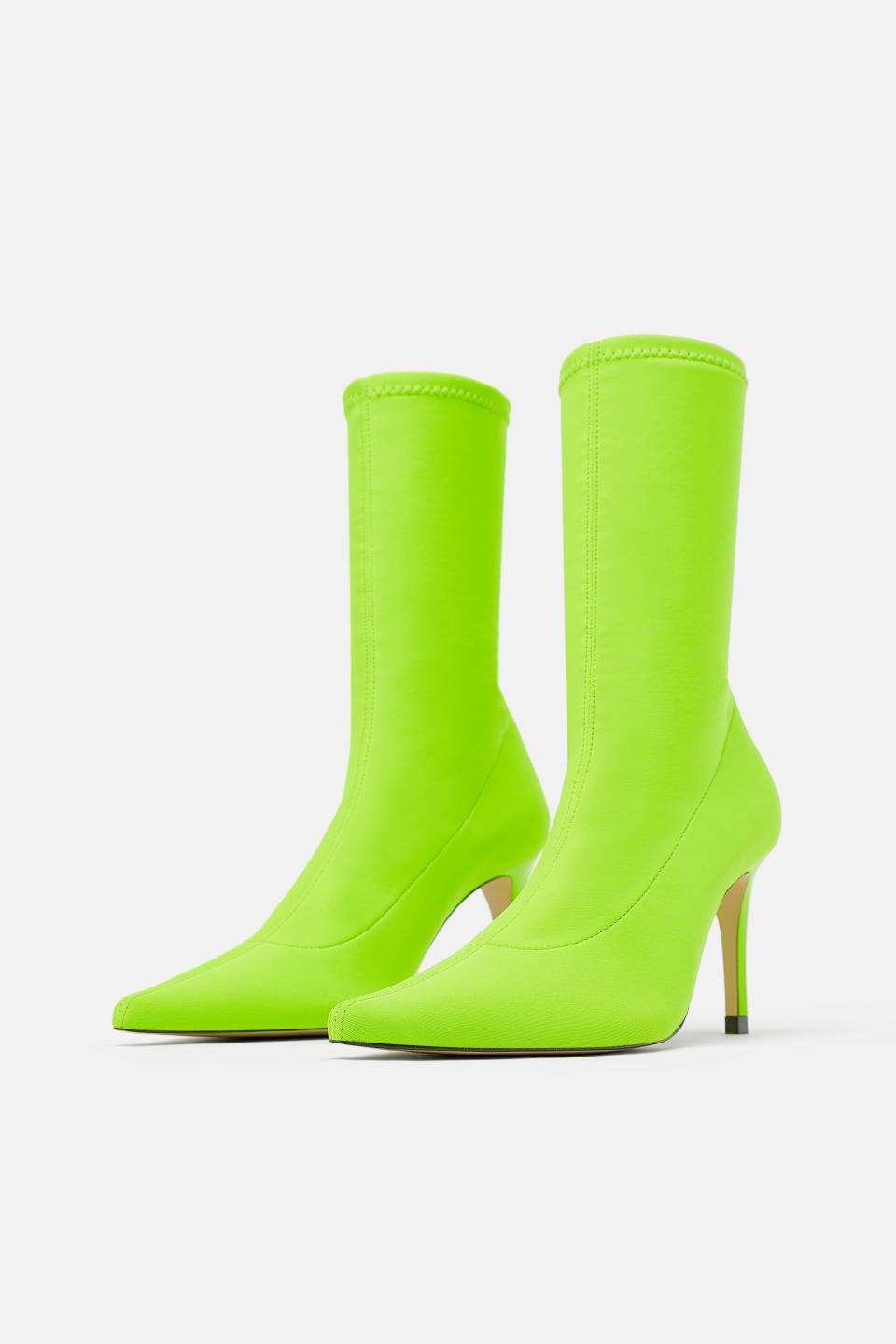 Zara Fluorescent Sock Style Heeled Ankle Boots