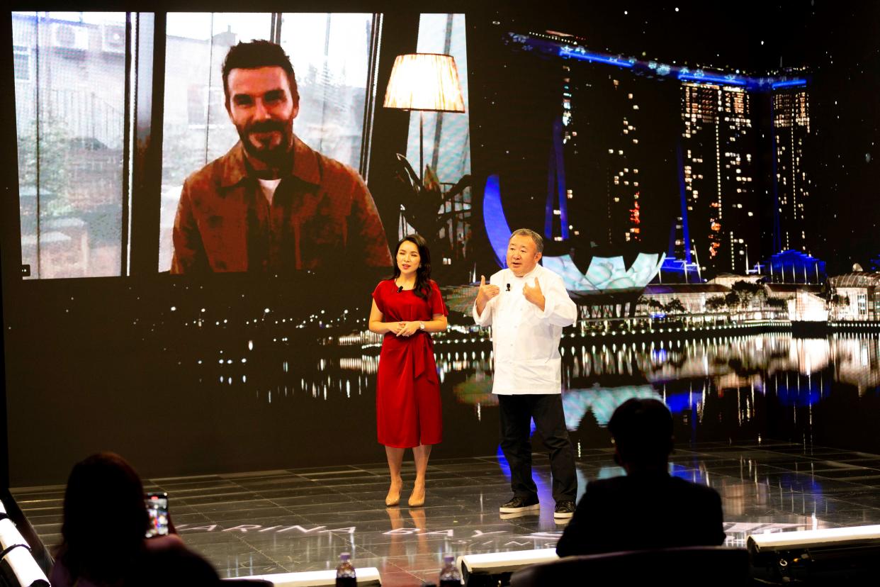 David Beckham, together with Chef Tatsuya Wakuda. (PHOTO: Marina Bay Sands)