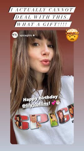 <p>Spice Girls/Instagram</p> Lily Collins was wished a happy birthday by the Spice Girls on Monday