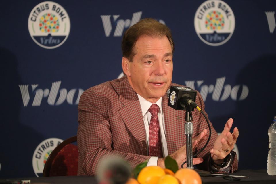 Alabama head coach Nick Saban talks about playing Michigan in the Citrus Bowl Tuesday, December 31, 2019 at the Rosen Plaza Hotel in Orlando, Fl.