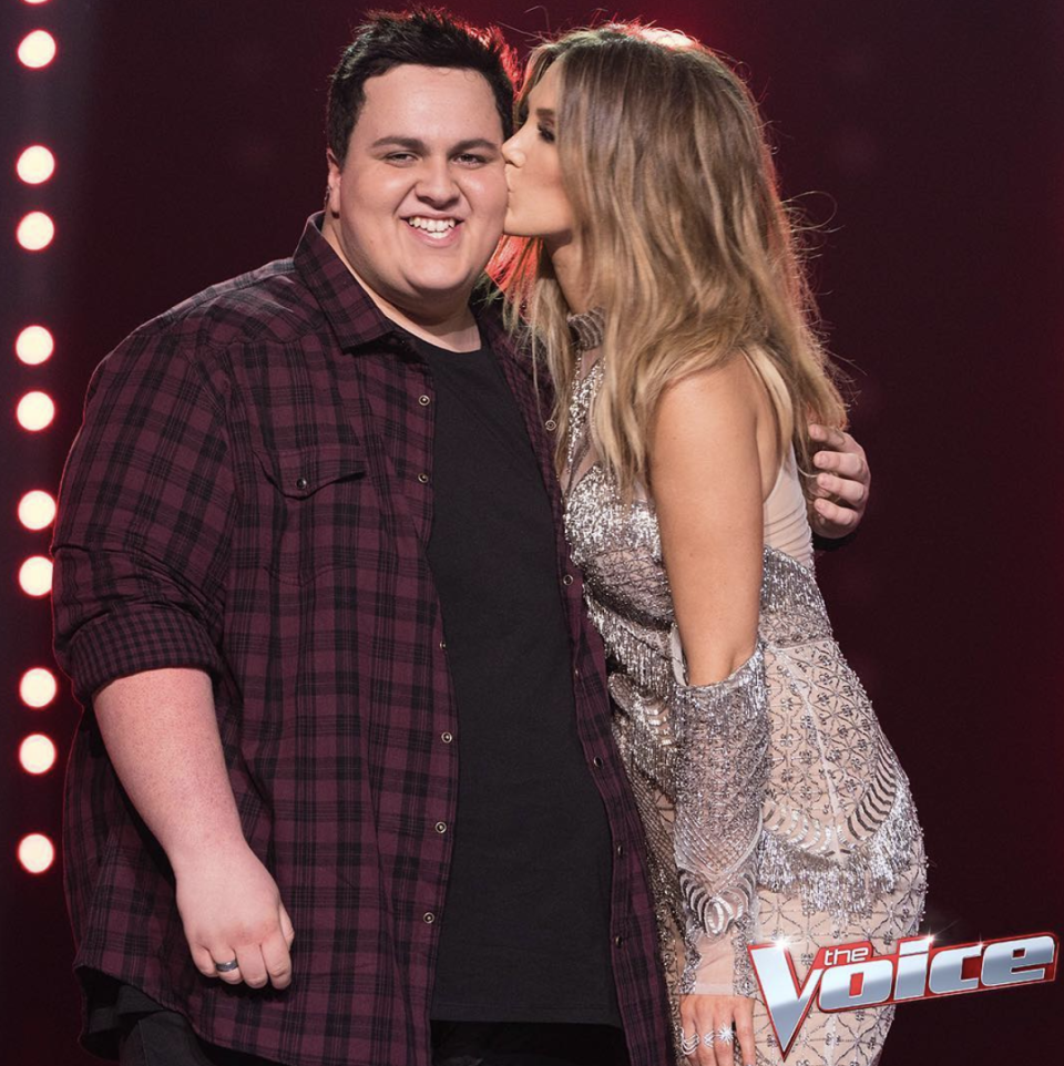 Judah with his The Voice coach Delta Goodrem in 2017. Photo: Channel Nine.