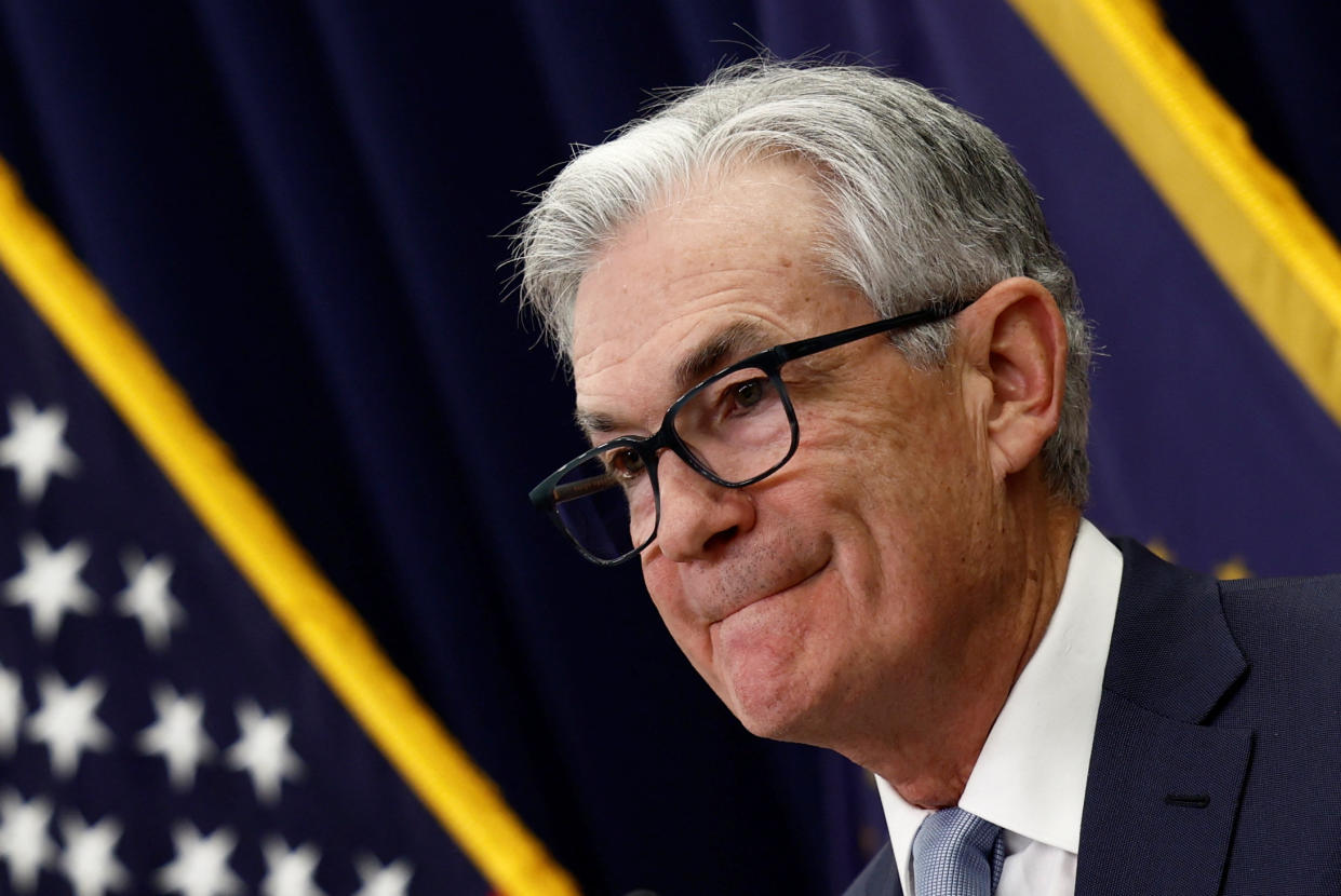 Federal Reserve Board Chairman Jerome Powell looks on during a news conference following the announcement that the Federal Reserve raised interest rates by half a percentage point, at the Federal Reserve Building in Washington, U.S., December 14, 2022. REUTERS/Evelyn Hockstein