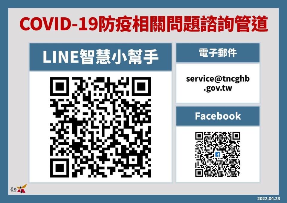 衛生局長許以霖公布3種詢問管道，包括Line智慧小幫手、市府郵件詢問及衛生局臉書詢問。（台南市政府提供）