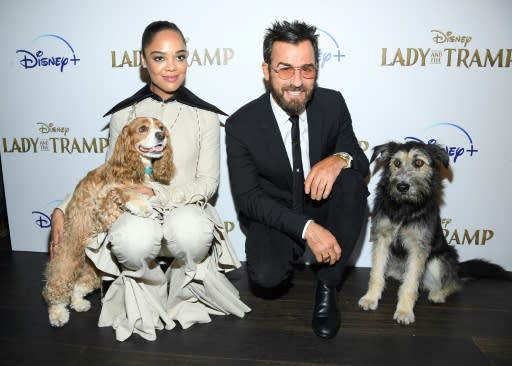 Tessa Thompson and Justin Theroux voice the pampered pure-breed and stray mutt who fall deeply in love in "Lady and the Tramp"