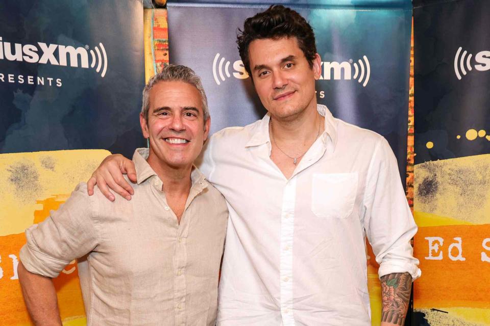 <p>Kevin Mazur/Getty Images for SiriusXM</p> Andy Cohen and John Mayer in Amagansett, New York in August 2023
