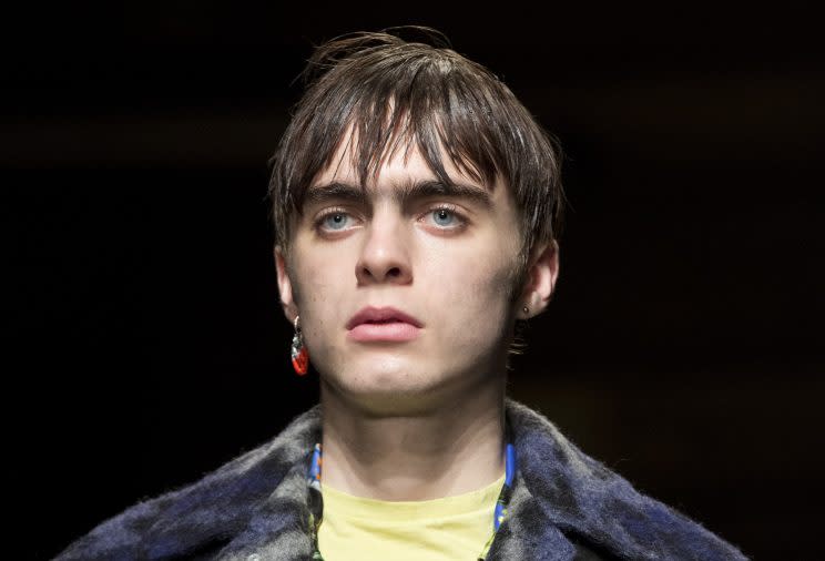 Lennon Gallagher on the catwalk during the Topman Design London Fashion Week Men’s AW17 [Photo: PA]