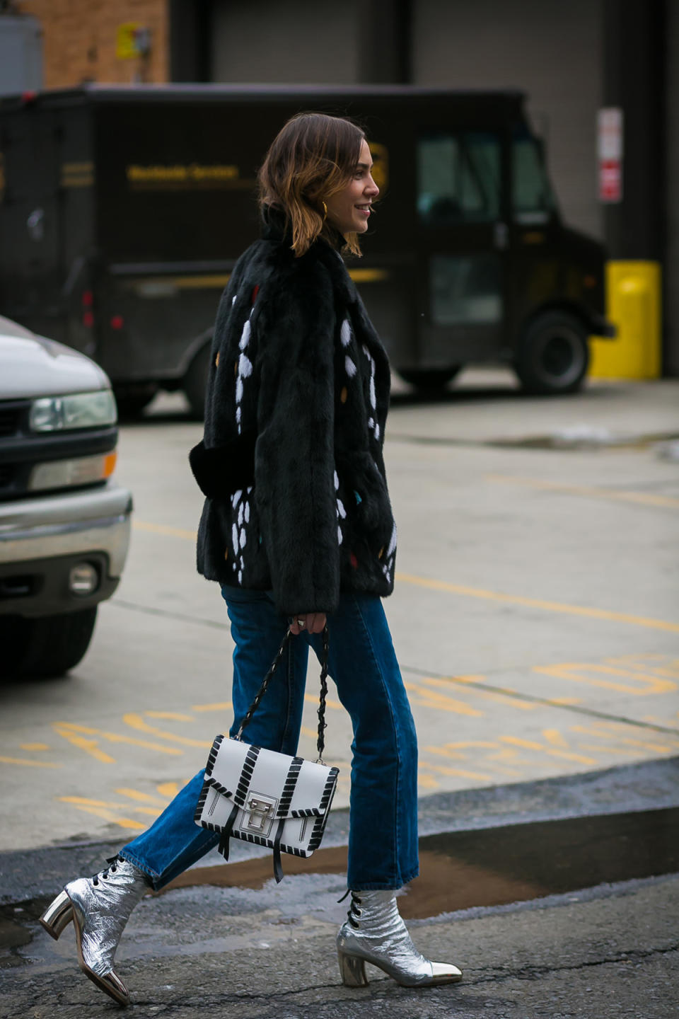 Alexa Chung spotted at New York Fashion Week.