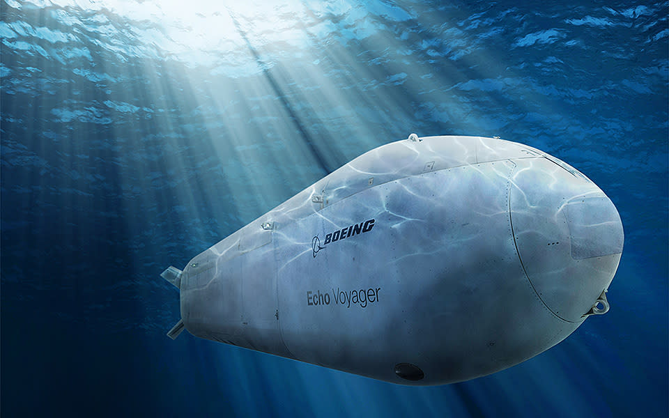 Rendering of Boeing's autonomous sub underwater.