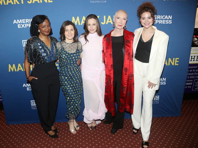 <p>Bruce Glikas/WireImage</p> Rachel McAdams (center) with 'Mary Janes' costars April Matthis, Susan Pourfar, Brenda Wehle and Lily Santiago in New York City on April 21, 2024