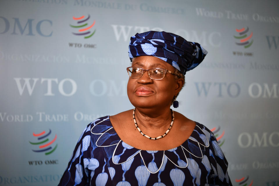 Nigerian former Foreign and Finance Minister Ngozi Okonjo-Iweala look on July 15, 2020, in Geneva, following her hearing before World Trade Organization 164 member states' representatives, as part of the application process to head the WTO as Director General. (Photo by Fabrice COFFRINI / AFP) (Photo by FABRICE COFFRINI/AFP via Getty Images)