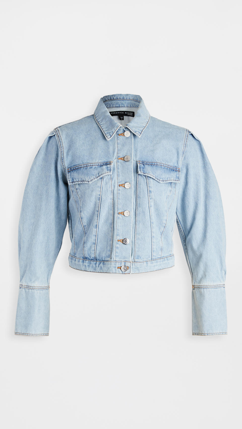 Veronica Beard Jean Denim Pouf Sleeve Jacket