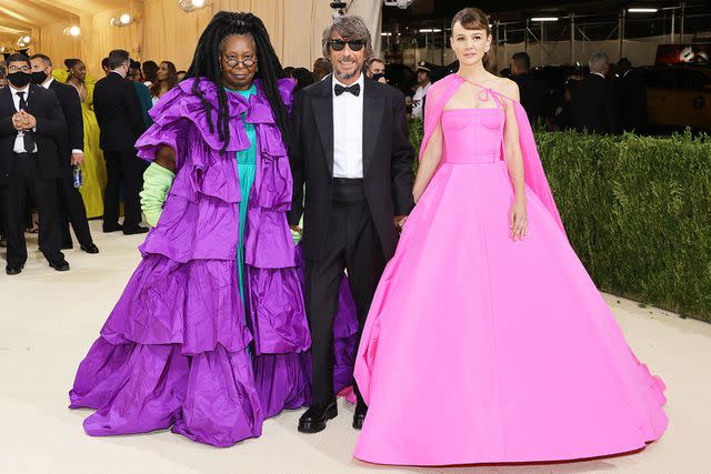 <p>Mike Coppola/Getty</p> Whoopi Goldberg, Pierpaolo Piccioli and Carey Mulligan attend the 2021 Met Gala