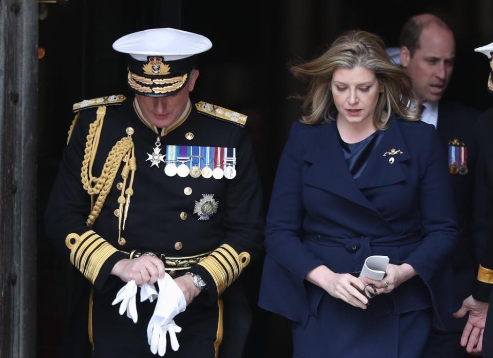 Former first sea lord Admiral Sir Philip Jones and Ms Mordaunt while she was defence secretary (Jonathan Brady/PA) (PA Archive)