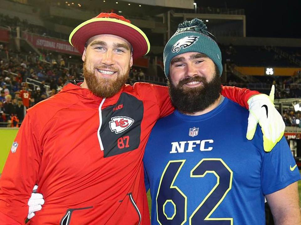 Travis And Jason Kelce Share A Big Brotherly Hug On The Super Bowl Field Prior To Kick Off 