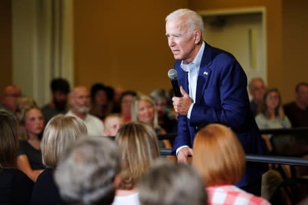 Democratic 2020 U.S. presidential candidate and former Vice President Joe Biden speeks at an event at Iowa Wesleyan University in Mount Pleasant