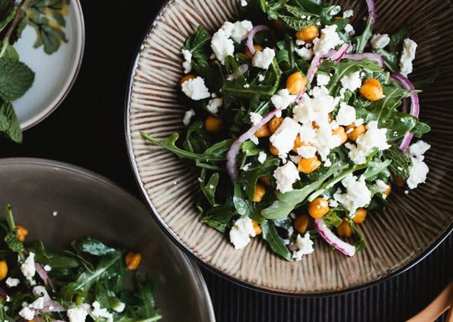 Arugula and Roasted Chickpea Salad with Feta