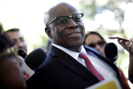 Joaquim Barbosa, former Chief Justice in Brazil, is seen before a meeting with PSB Election Commission in Brasilia, Brazil April 19, 2018. REUTERS/Ueslei Marcelino