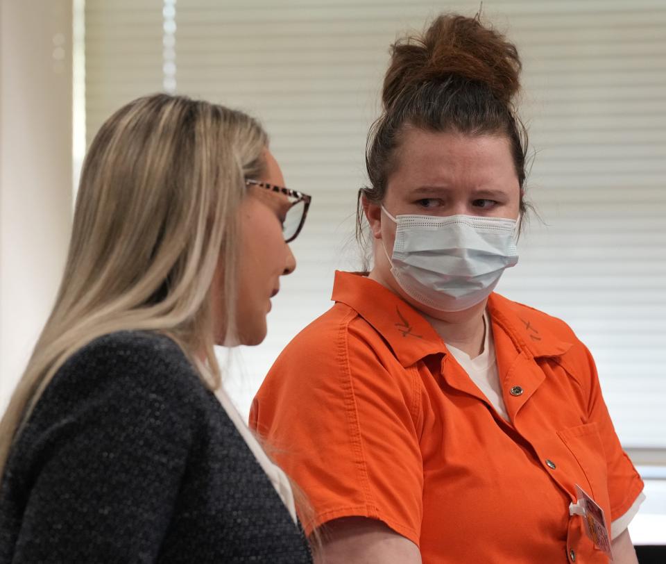 Public defender Tracy Denholtz and her client Krystal Straw, a mother of a three year old boy who was murdered by Straw’s boyfriend in 2021.  Straw was sentenced in a proceeding that was held at the Morris County Courthouse in Morristown, NJ on March 16, 2023.