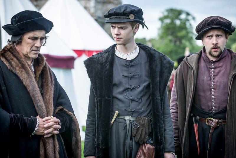 Mark Rylance, Thomas Brodie-Sangster and Joss Porter, from left to right, appear in "Wolf Hall" Season 1. Photo courtesy of BBC