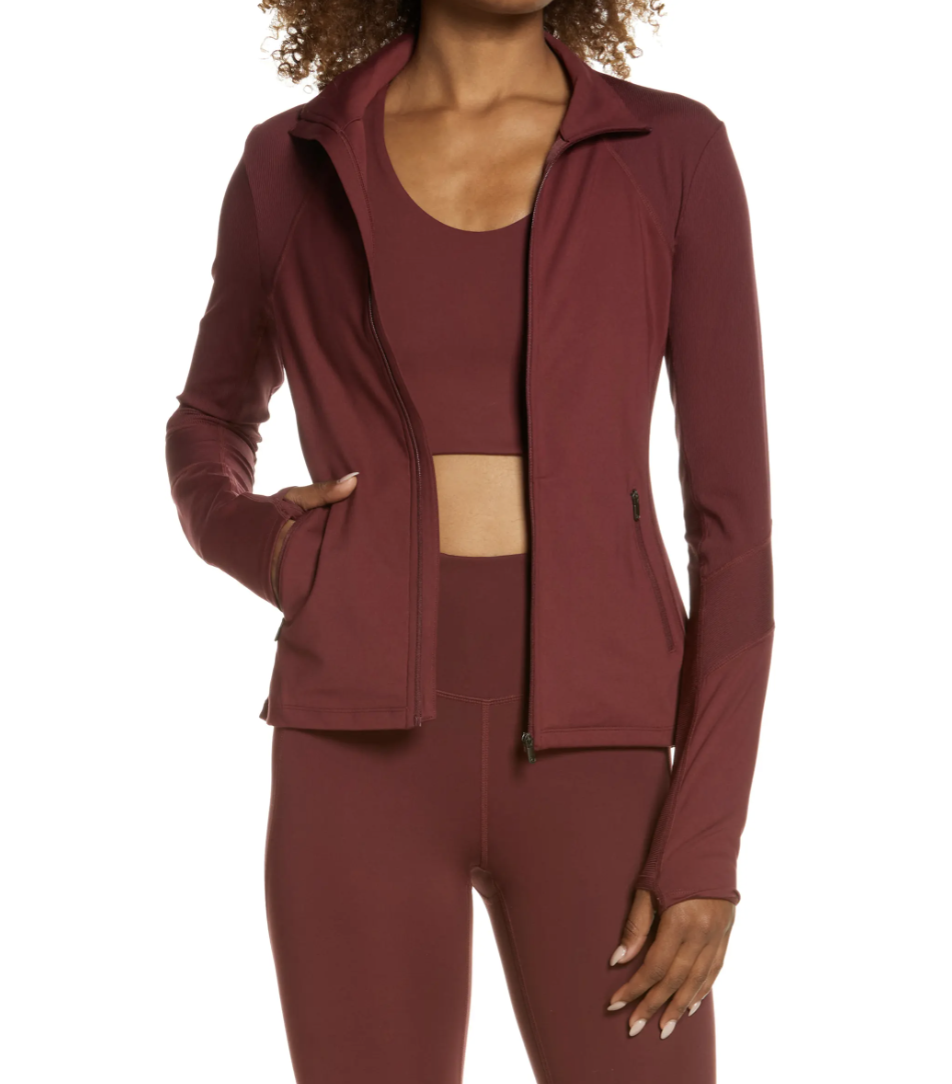 Studio Lite Ribbed Detail Track Jacket in Burgundy (Photo via Nordstrom)