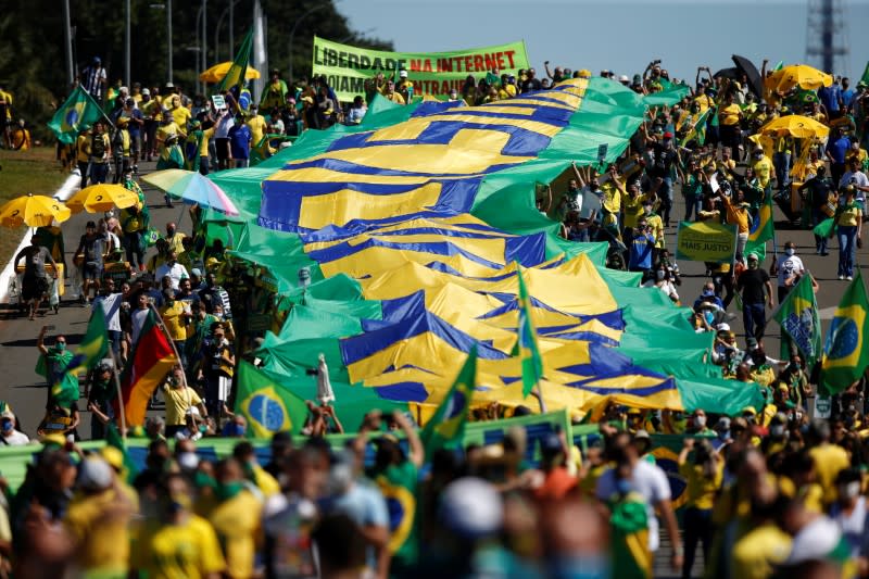 Demonstrators take part in a protest in favor of Brazilian President Jair Bolsonaro, amid the coronavirus disease (COVID-19) outbreak, in Brasilia