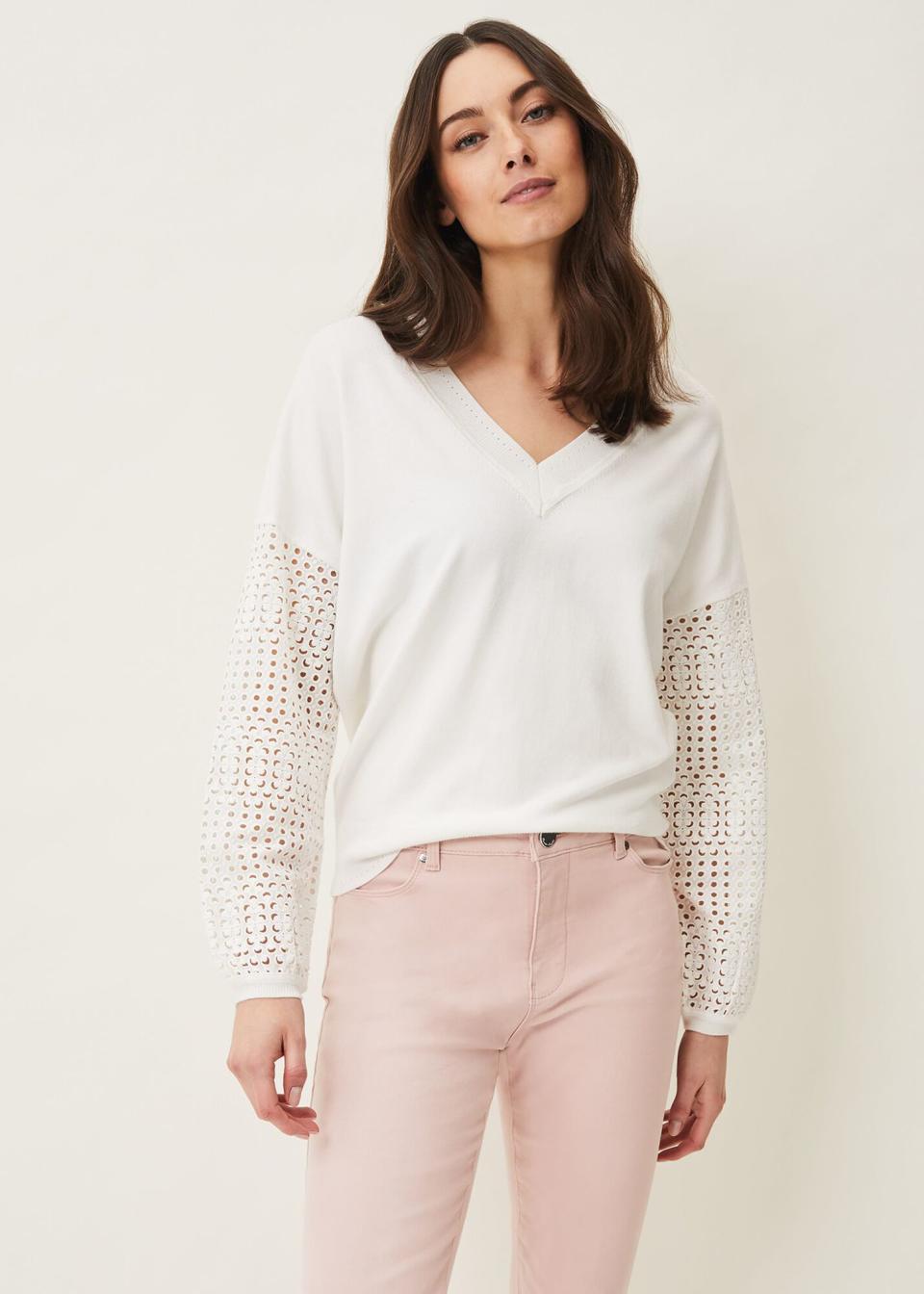 The broderie sleeves make this the perfect trans-seasonal jumper. (Phase Eight)