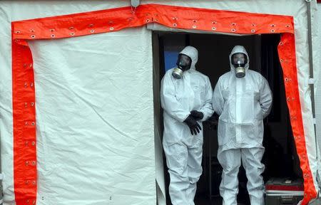 French emergency rescue forces take part in a mock terrorist attack drill at a "fan zone" inside the National Police school in Nimes, France, in preparation of security measures for the UEFA 2016 European Championship, March 17, 2016. REUTERS/Jean-Paul Pelissier