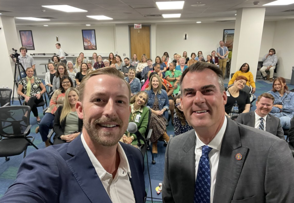 Superintendent Ryan Walters met Gov. Kevin Stitt in 2018 at a tennis tournament. (Superintendent Ryan Walters/Twitter)