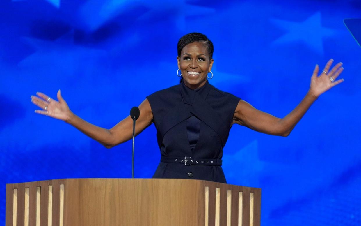 Former first lady Michelle Obama speaking during the Democratic National Convention