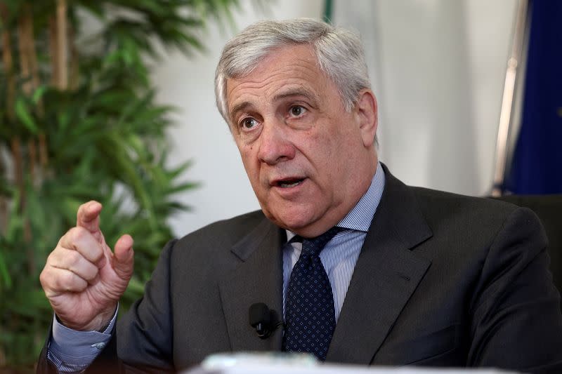 Italian Foreign Minister Antonio Tajani speaks during an interview with Reuters, in Rome