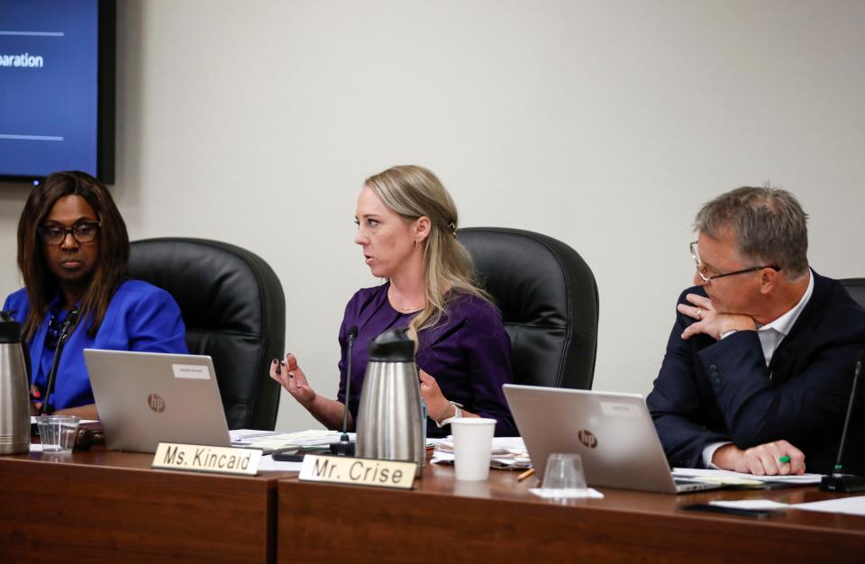 Springfield school board president Danielle Kincaid asked for the proposed policy revision that failed in a 3-3 vote in September to be put on the Tuesday agenda for a another vote.