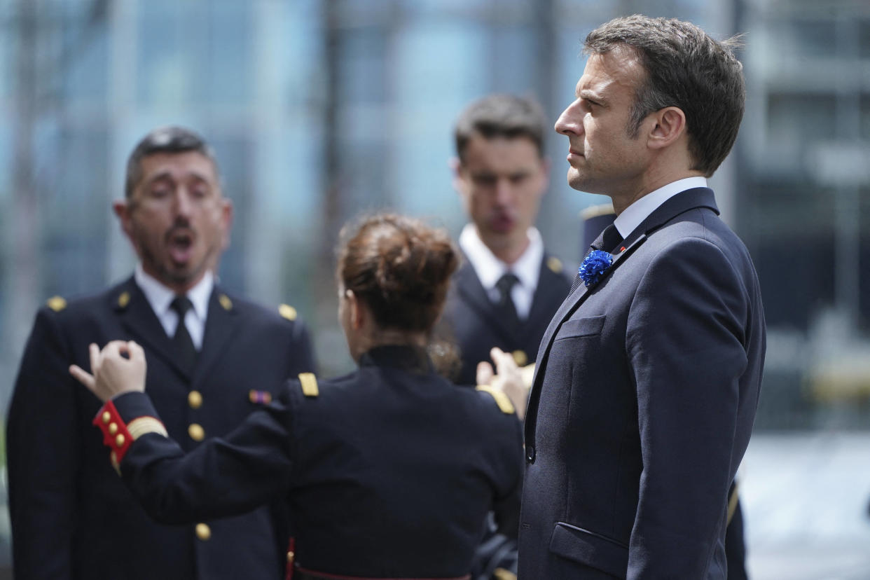 Emmanuel Macron lors de la cérémonie en hommage à Jean Moulin, le 8 mai, à Lyon 