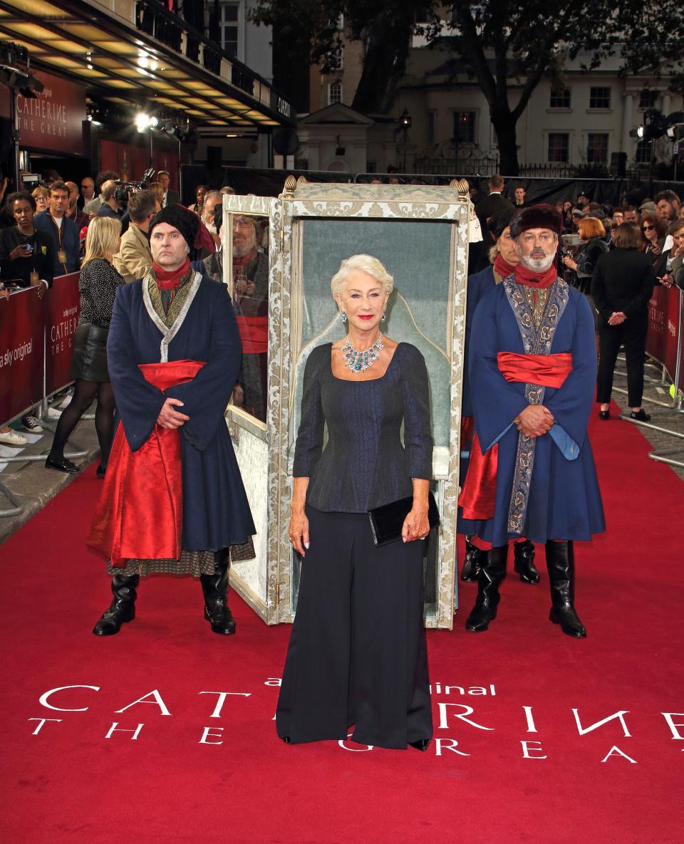 <h1 class="title">Dame Helen Mirren on the red carpet at the Sky Atlantic</h1><cite class="credit">Photo: Getty Images</cite>