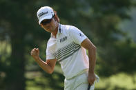 Kevin Na reacts to making his birdie putt on the sixth hole during the first round of the Greenbrier Classic at the Old White TPC on July 5, 2012 in White Sulphur Springs, West Virginia. (Photo by Hunter Martin/Getty Images)