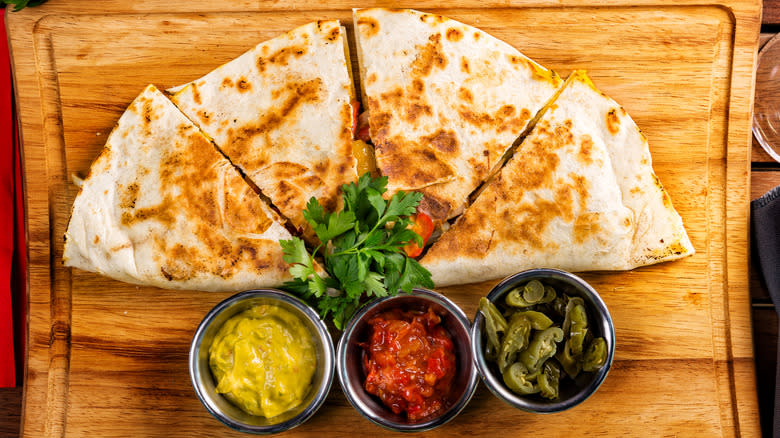 Quesadilla on wooden board