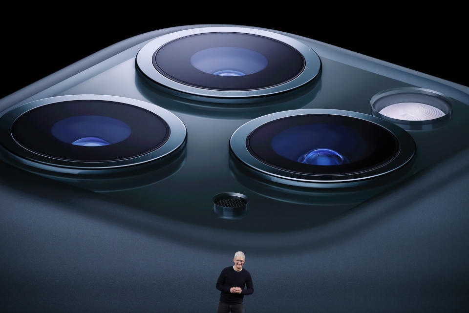 CEO Tim Cook presents the new iPhone 11 Pro at an Apple event at their headquarters in Cupertino, California, U.S. September 10, 2019. REUTERS/Stephen Lam