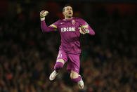 Football - Arsenal v AS Monaco - UEFA Champions League Second Round First Leg - Emirates Stadium, London, England - 25/2/15 Monaco's Danijel Subasic celebrates their first goal Action Images via Reuters / John Sibley Livepic EDITORIAL USE ONLY.