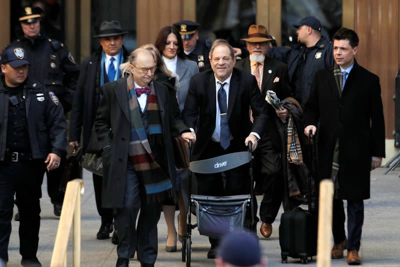 Film producer Harvey Weinstein exits New York Criminal Court following the fourth day of jury deliberations during his sexual assault trial in the Manhattan borough of New York City