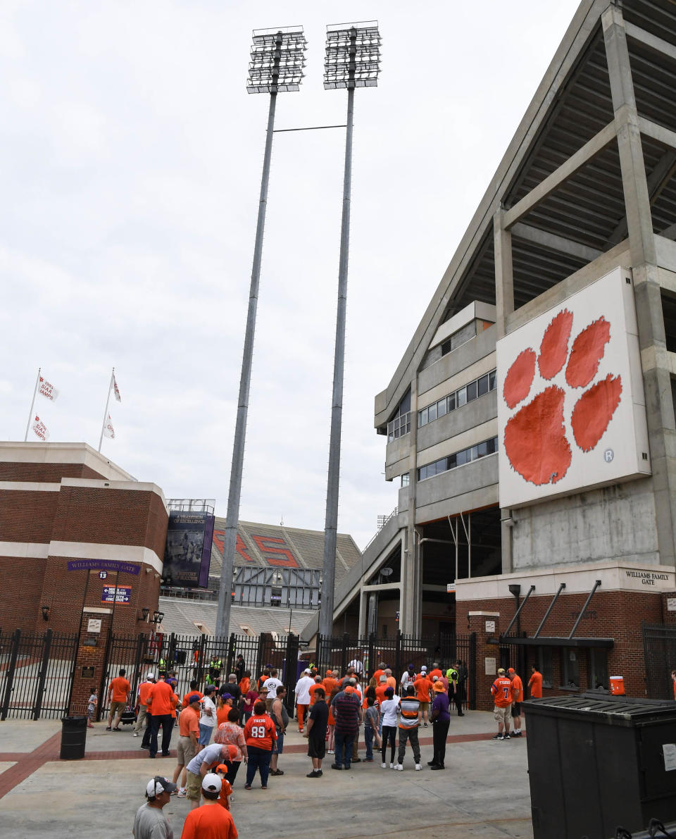 Tailgaters gather before the annual Spring football game at Memorial Stadium in Clemson on Saturday, April 14, 2018.