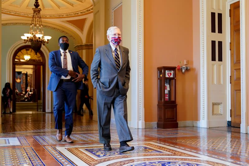 Senate Majority Leader McConnell walks to his office in the U.S. Capitol in Washington