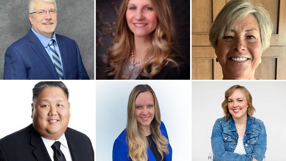 (From left to right): Steve Avis, Danielle Bartkiw, incumbent Katherine Howsare, Josh Van Ryswyk, Carissa Williams and Margaret Young are running for Urbandale School Board.