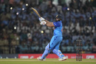 India's captain Rohit Sharma bats during the second T20 cricket match between India and Australia, in Nagpur, India, Friday, Sept. 23, 2022. (AP Photo/Rafiq Maqbool)