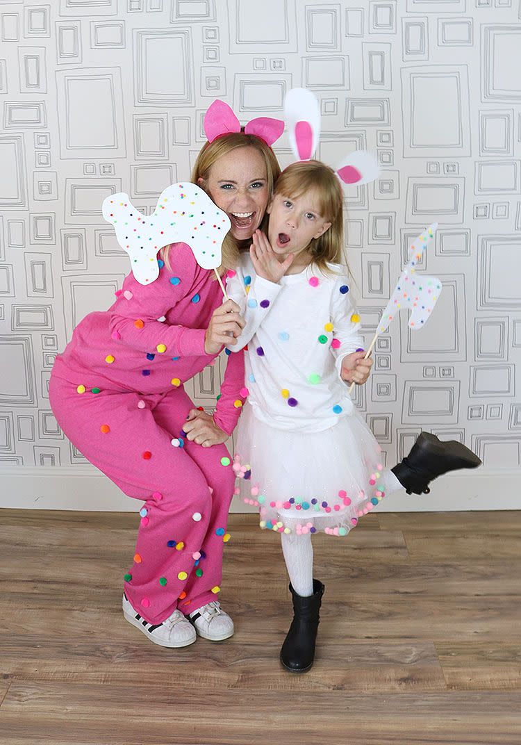 <p>Could this duo be more adorable? Add pom-poms to pink sweats and a white T-shirt to recreate this fun idea with your mini-me. </p><p><strong>See more at <a href="https://christinawilliamsblog.com/easy-last-minute-costume/" rel="nofollow noopener" target="_blank" data-ylk="slk:Christina Williams Designs;elm:context_link;itc:0;sec:content-canvas" class="link ">Christina Williams Designs</a>. </strong></p><p><a class="link " href="https://amazon.com/Caydo-Assorted-Multicolor-Supplies-Creative/dp/B07FFM3DPB/ref=pd_lpo_sbs_201_img_1?tag=syn-yahoo-20&ascsubtag=%5Bartid%7C10050.g.29402076%5Bsrc%7Cyahoo-us" rel="nofollow noopener" target="_blank" data-ylk="slk:SHOP POM-POMS;elm:context_link;itc:0;sec:content-canvas">SHOP POM-POMS</a></p>