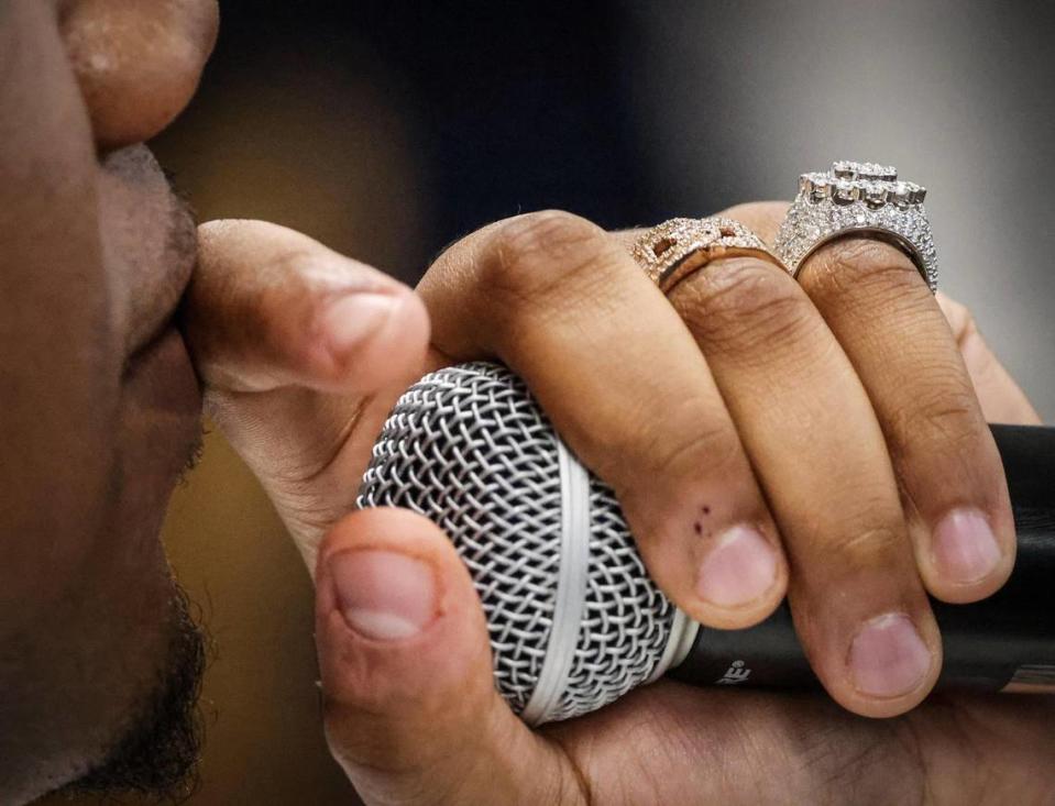 Grammy-nominated Francis Leblanc, known professionally as Fridayy, is a Haitian-American singer, songwriter, and record producer, who made a personal appearance at Miami Dade College - Carrie P. Meek Entrepreneurial Education Center answers students’ questions on Thursday, April 4, 2024, in Miami, Florida.