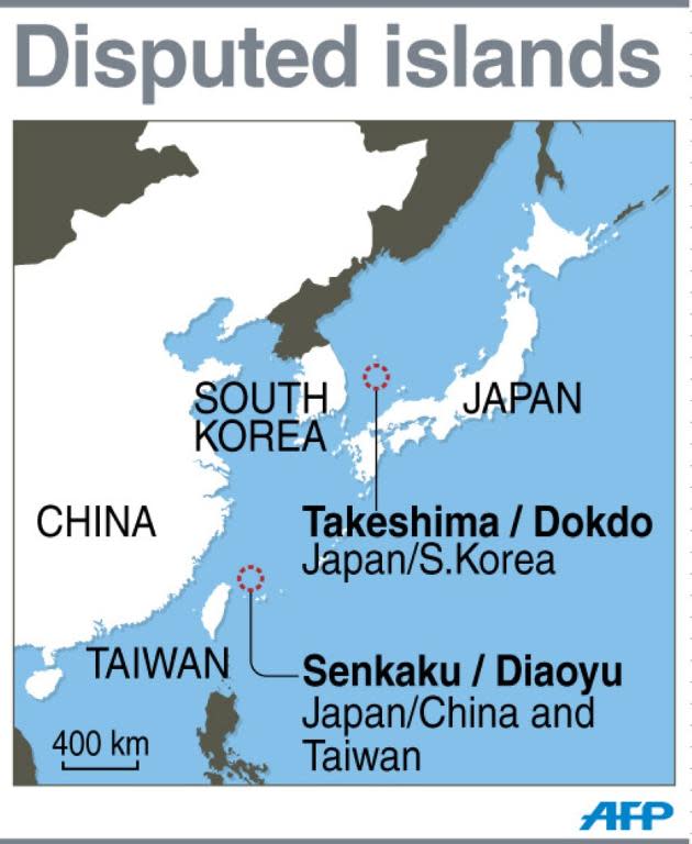 Map showing Japan's island disputes with China and South Korea