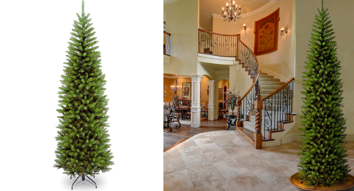 National Tree 10 Foot Kingswood Fir Pencil Tree in home entryway Amazon deal