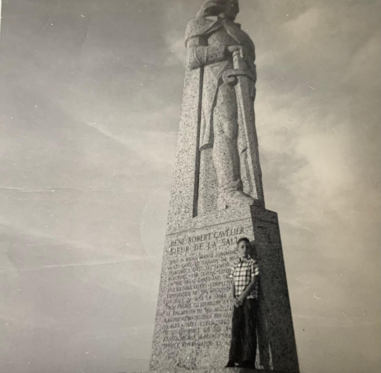 Think Texas columnist Michael Barnes on the pedestal of the La Salle statue, November 1963. At age 9, he was already smitten by Texas history and the romance of twice-obliterated Indianola.